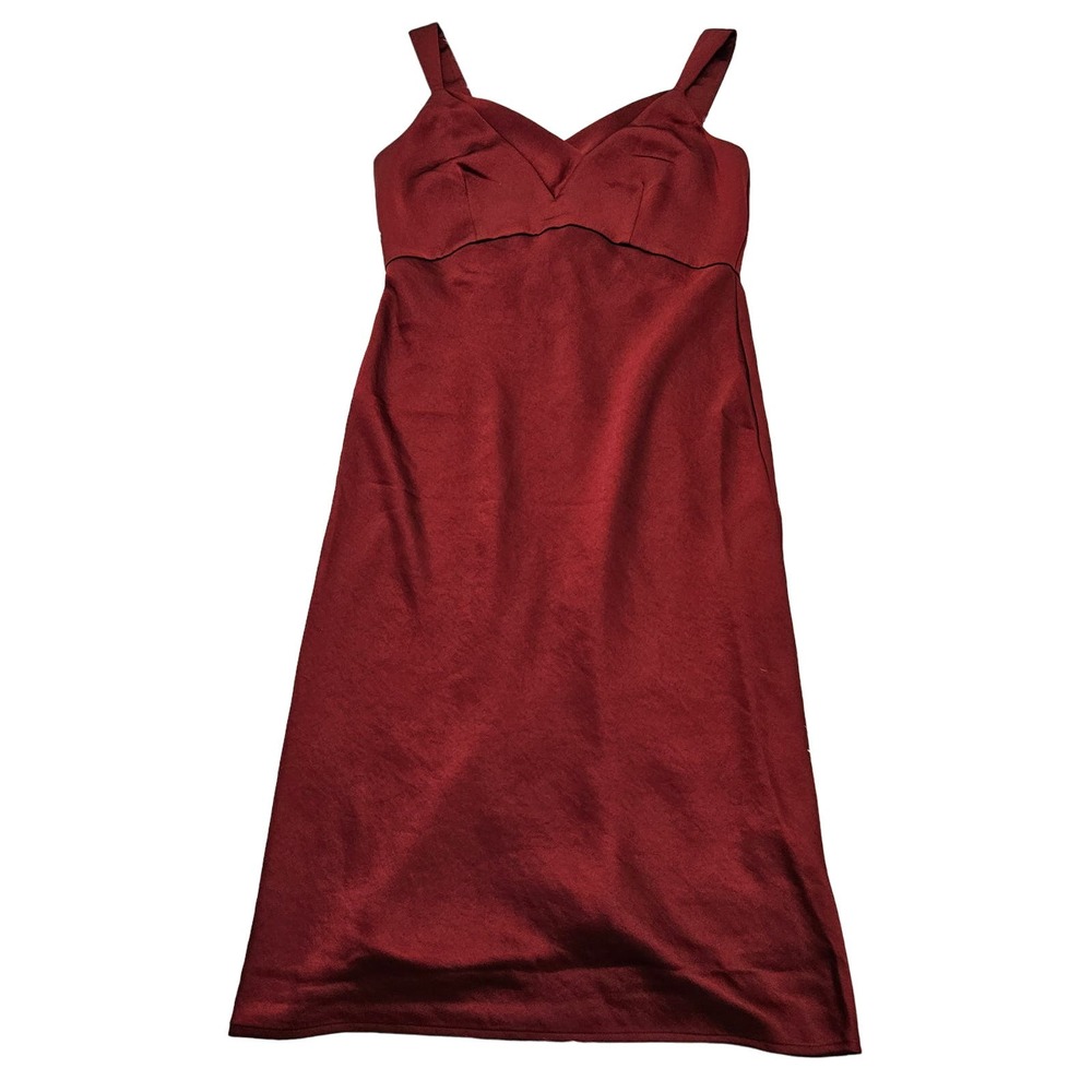 NWT Express Women's Maroon Satin Sleeveless V-neck Midi Dress.‎ Size M